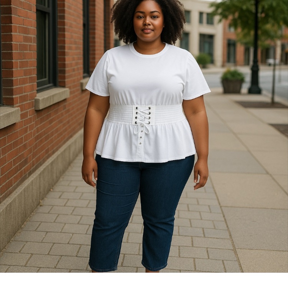 *New Lane Bryant Popover Blouse Top Womens 20 White Ruched Corset Waist Romantic - Picture 9 of 9